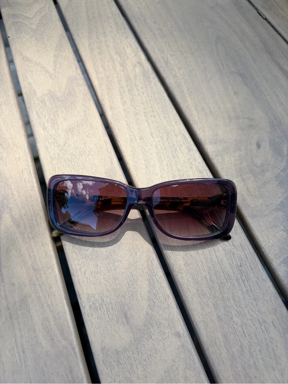 Ralph Lauren Purple Gradient Square Sunglasses with Tortoise Arms - Designer